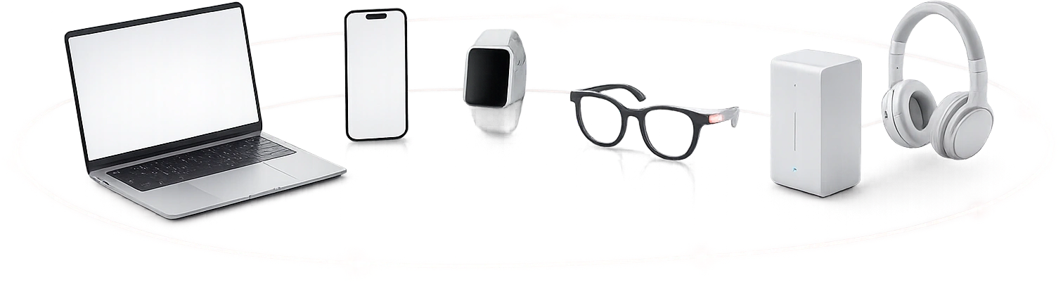 Laptop, phone, watch, and smart glasses sharing one continuous context loop