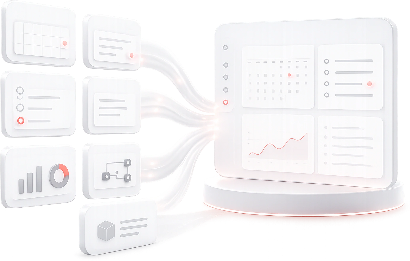 Calendar, notes, tasks, documents, dashboards, automation, and knowledge flowing into a personal workspace